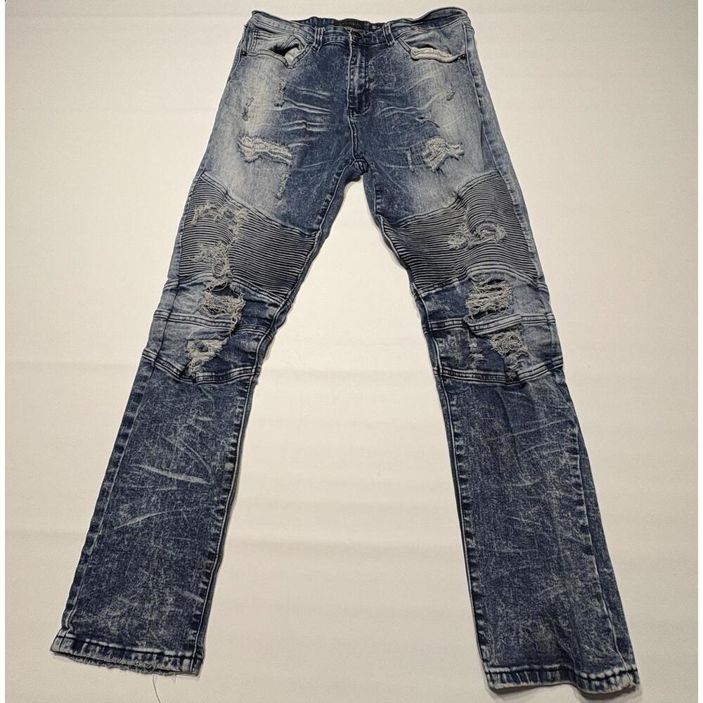 Decibel Men’s Distressed Acid Wash Moto Jeans – 36x32